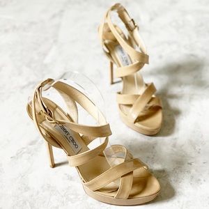 Jimmy Choo Nude Criss Criss Vamp Sandal Platforms